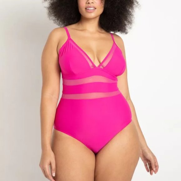 eloquii Other - new eloquii mesh inset one piece swimsuit 26 hot pink